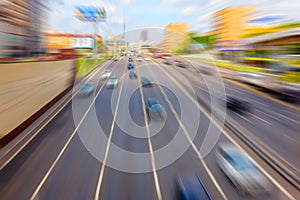 Cars ride on highway. City car traffic.