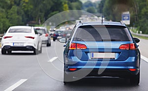 Cars in row on highway in traffic jam