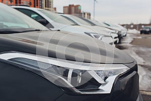 Cars For Sale Stock Lot Row. Car Dealer Inventory.