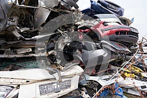 Cars in a scrap yard of a car recycling company in Germany