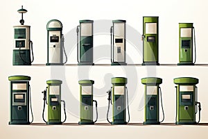 Cars set and hydrogen gas stations, the concept of cars of the future on hydrogen.