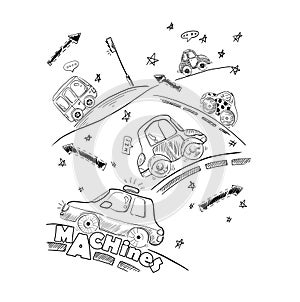 Cars set illustration for child t-shirt hand drawn