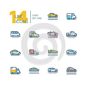 Cars - set of line design style colorful icons