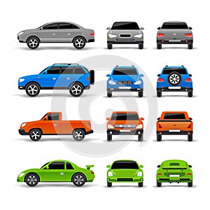 Cars Side Front And Back Icons Set