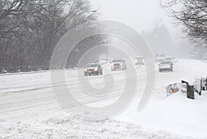 Cars in snowstorm