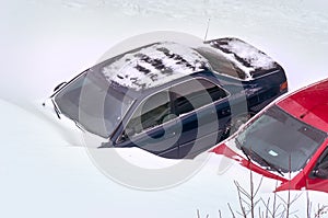 Cars Stuck in Snow After Heavy Snowstorm