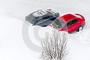 Cars Stuck in Snow After Heavy Snowstorm