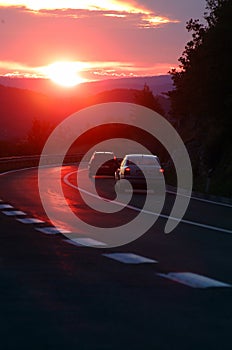 Automobili tramonto 