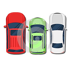 Cars top view. SUV, hatchback, wagon, sedan