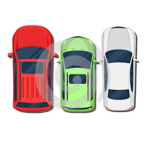 Cars top view. SUV, hatchback, wagon, sedan photo