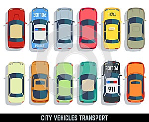 Cars top view vector flat city vehicle transport icons set