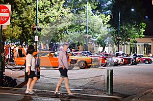 Cars and tourists on the plaza in Santa Fe New Mexico leading up to Zozobra