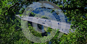 Cars and traffic on the A15 motorway near the municipality of Berastegi, Euskadi