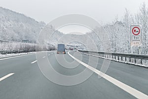 Cars with trailer on the autobahn, Germany