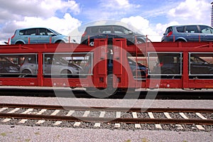 Cars on train
