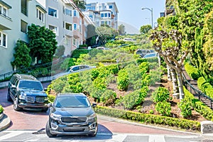 Cars Traveling Down Crooked Lombard Street in San Francisco