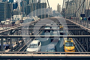 Cars traveling over a bridge, topview