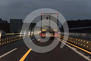 Cars and Truck at autobahn with road works, Germany
