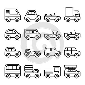 Cars and Trucks Line Icons Set. Vector