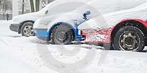 Cars under snow in winter