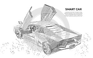Cars vector wireframe concept. Sport car. Futuristic Smart Car. Vehicle wireframe concept. Polygon vector design.  mesh art