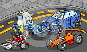 Cars vehicles group cartoon illustration