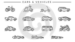 Cars and Vehicles line icons on the alpha channel.