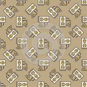 Carsharing App vector Car and Smartphone colored seamless pattern
