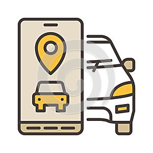 Carsharing App vector Car and Smartphone concept colored icon