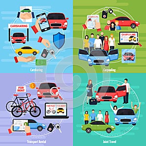 Carsharing Concept Icons Set