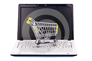 Cart and keyboard. online shopping