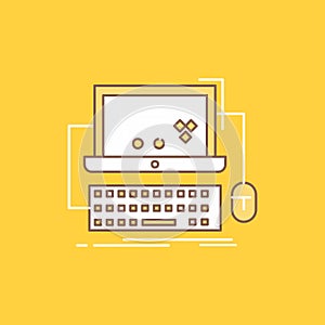 Cart, online, shop, store, game Flat Line Filled Icon. Beautiful Logo button over yellow background for UI and UX, website or