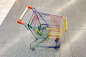 Cart for products in the store. Concept- shopping, retail sale.