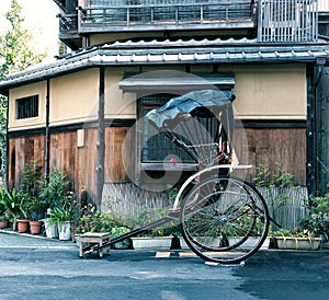 The cart of pulled rickshaw ricksha in Kyoto. Japan
