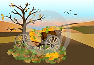 Cart with pumpkins, cdr vector