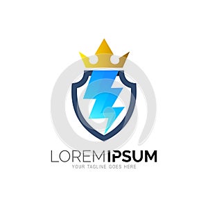 Shield logo, security icon,  shield and thunder,