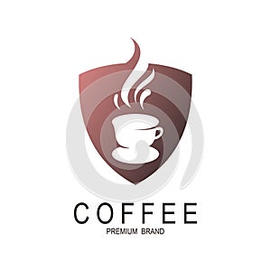 Shield logo with coffee logo template