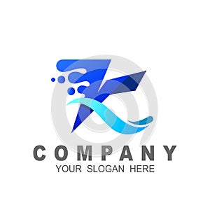 k letter with water waves and drops, font style