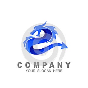 Dragon logo design template, dragon blue fire logo