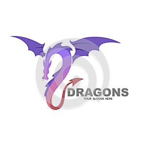 Dragon logo design illustration, vector icon of flying dragon