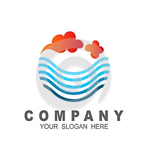 Wave logo with line and circle design illustration