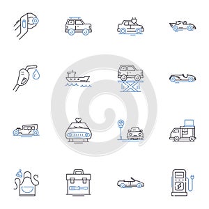 Cartage line icons collection. Hauling , Transporting , Shipping , Delivery , Freight , Dispatch , Moving vector and