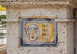 Calle de la Media Luna sign on Hotel Londres, Cartagena, Colombia photo