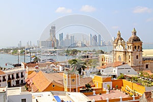 Cartagena, Colombia skyline. Historic city, bocagrande and port photo