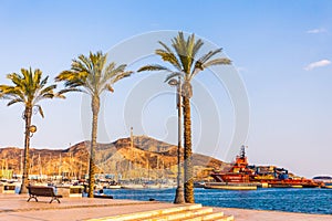 Cartagena Murcia port marina sunset in Mediterranean Spain