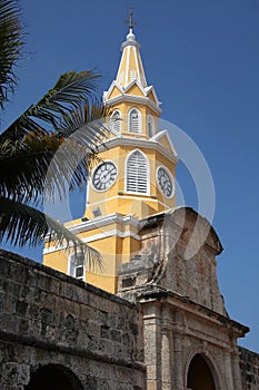 Cartagena`s most famous landmark, The Torre del Reloj, or Clock Tower, was once the main gateway to the walled city, Colombia, photo