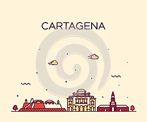 Cartagena skyline Colombia big city vector linear photo