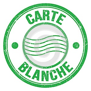 CARTE BLANCHE text on green round postal stamp sign
