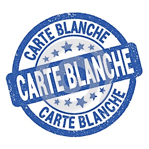 CARTE BLANCHE text written on blue round stamp sign