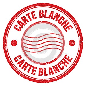 CARTE BLANCHE text written on red round postal stamp sign